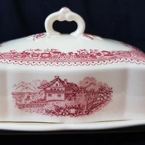 Vintage Butter dish with lid; Villeroy & Boch Burgenland Red, Germany porcelain 1970s