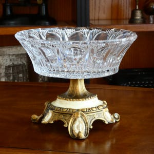 Unique Crystal & Brass Three Legged Pedestal Bowl Compote Dish