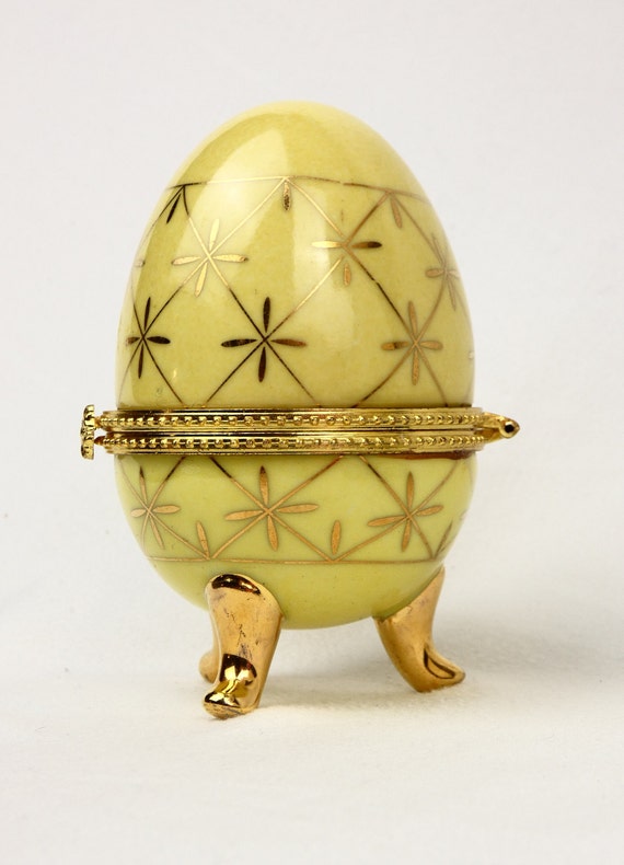 Yellow Enamel on Porcelain Egg Shaped Hinged Foot… - image 8