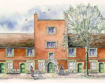 York, Ingram House, Bootham, signed limited edition giclee print of Almshouses, built 1630