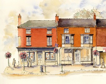 1-35 High Street, Eccleshall, Staffordshire, stampa giclee firmata in edizione limitata, senza cornice