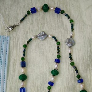Glasses Holder, Women&#39;s Necklace, ID Holder, Gemstone Beaded, Mask Holder