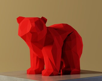 DIY , Bär , Papercraft , Lowpoly , Geometrisch , Wand dekor , 3D Papier Skulptur , PDF Vorlage , Geschenk 3D Origami , Polygonal Office