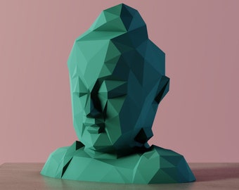 DIY , BUDDHA , Papercraft , Lowpoly , Geometrisch , Wohnkultur , 3D Papier Skulptur , PDF Vorlage , Geschenk 3D Origami , Polygonal Office