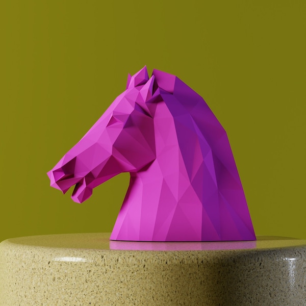 DIY , Horse Trophy Head , Papercraft , Lowpoly , Geometric , decor , 3D paper Sculpture , PDF template , Gift Origami , Polygonal Office