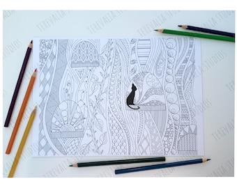 Digital Zentangle Colouring Page - Fairy Cottage | Downloadable Print | PDF Colouring Print | Beautiful Colouring Pattern