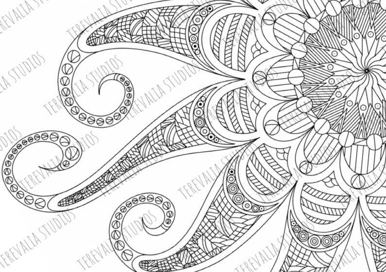 Digital Zentangle Colouring Page Kraken Downloadable Print PDF Colouring Print Beautiful Colouring Pattern image 2