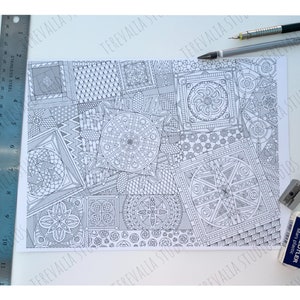 Digital Zentangle Colouring Page - Kaleidoscope | Downloadable Print  | PDF Colouring Print | Beautiful Colouring Pattern