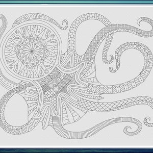 BlackWork Pattern PDF - Octopus | Intricate Backstitch Pattern | BlackWork Embroidery | Counted BlackWork | Digital Download