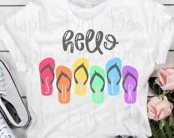 Hello summer svg / flip flops svg / summer svg / rainbow sandals svg / summertime svg / trending svg / Downloadable PNG and SVG Cut file!