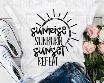 Sunrise sunburn sunset repeat svg, summer svg, sunny svg, flip flopssvg, summertime svg, trending svg, Downloadable PNG y SVG Cut file!