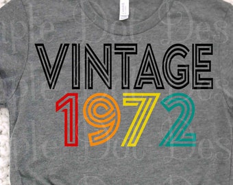 Vintage 1972 svg, vintage birthday svg, vintage svg, 50th birthday svg, downloadable files PNG & SVG cut files, great for vinyl, htv, etc