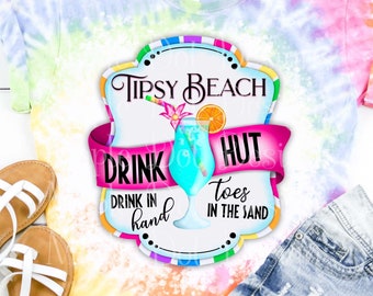 Etiqueta de playa Tipsy PNG / Drink Hut PNG / Etiqueta de bebida tropical PNG / Glitter Tumbler Label Archivo descargable