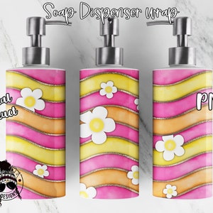 Wavy Daisies Soap Dispenser Wrap | Soap Dispenser Sublimation | Downloadable PNG