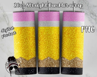 Glitter Pencil Tumbler wrap | Pencil Tumbler Design | Sublimation Designs | Downloadable File