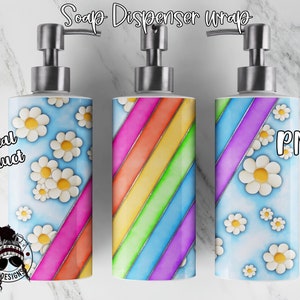 Rainbow Split Daisies Soap Dispenser Wrap | Soap Dispenser Sublimation | Downloadable PNG