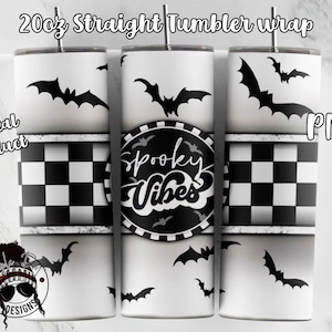 Halloween Spooky Vibes Tumbler wrap | Checkered Bat Tumbler | 20oz Skinny tumbler wrap | Downloadable File