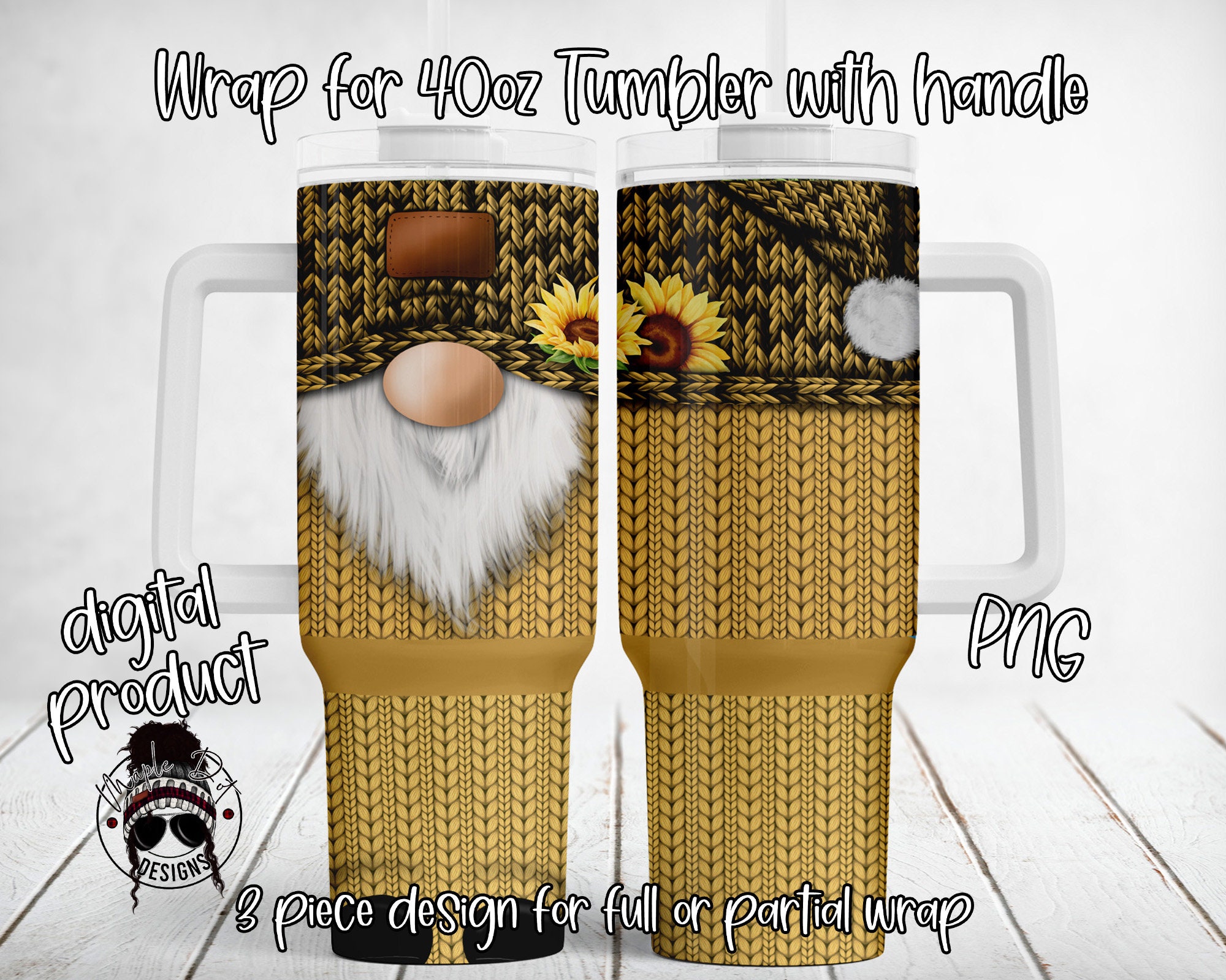 Yellow Sunflower Gnome Tumbler Wrap 40oz Tumbler Wrap Downloadable PNG 