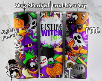 20oz Skinny tumbler wrap / Halloween Tumbler wrap / Witchlife / Witch Tumbler Wrap / resting witch face png / Downloadable PNG sublimation