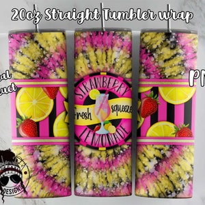 Strawberry Lemonade Tumbler Sublimation Design | Lemonade Tumbler Wrap | 20 oz Straight Tumbler PNG
