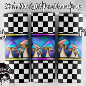 Karierte Musroom Tumbler Wrap | 20 Unzen dünner Becher wickeln | Herunterladbare PNG-Sublimation