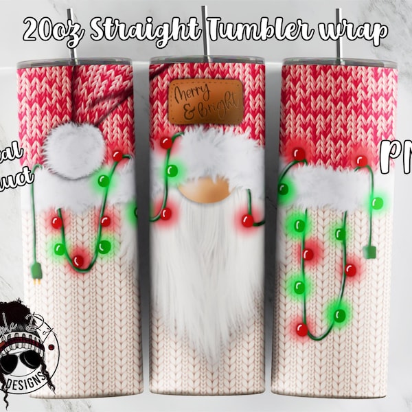 Christmas Gnome Tumbler wrap | 20oz Skinny tumbler wrap | Christmas Sweater Gnome | Downloadable PNG