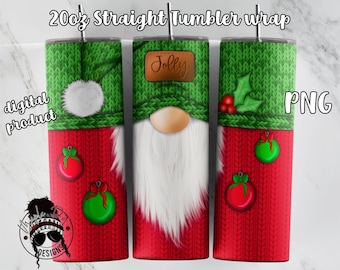 Christmas Gnome Tumbler wrap | 20oz Skinny tumbler wrap | Christmas Sweater Gnome | Downloadable PNG