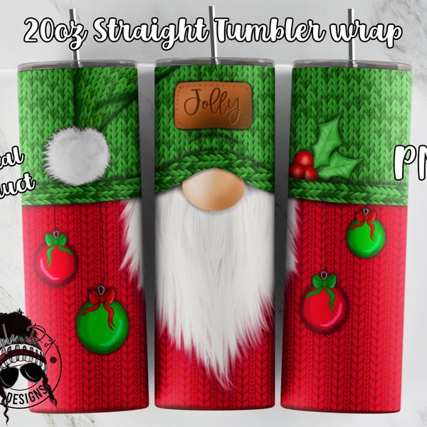 Christmas Gnome Tumbler wrap | 20oz Skinny tumbler wrap | Christmas Sweater Gnome | Downloadable PNG