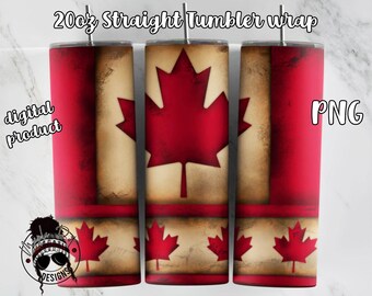 Envoltura de vaso canadiense desgastada / Envoltura de vaso flaco de 20 oz / Sublimación PNG descargable