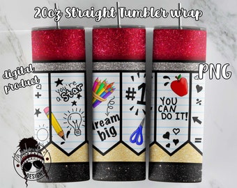 Teacher Pencil Tumbler Wrap | 20oz Skinny tumbler wrap | School Sublimation | Teacher Tumbler wrap | Downloadable PNG for Sublimation