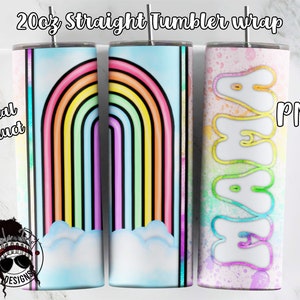 Copo Arco-Íris Mamãe PNG | Envoltório de copo de arco-íris pastel PNG | Design de sublimação retrô | Sublimação PNG para download