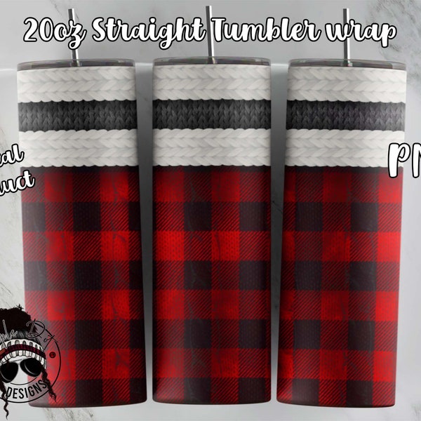 Red Plaid Tumbler Wrap | 20oz Straight Tumbler Wrap | Fall Tumbler Sublimation | Christmas Tumbler | Downloadable PNG