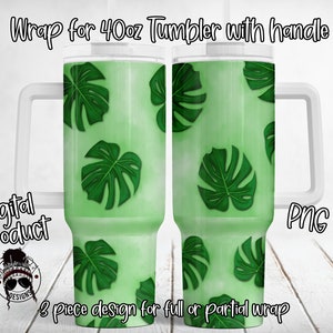 Design per bicchiere da 40 once / Confezione per bicchiere Monstera / Design a sublimazione per bicchiere da 40 once con manico / PNG scaricabile