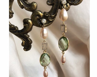 Bridal earrings, pastel bridal earrings, party earrings, elegant pink earrings, vintage style jewelry, guest