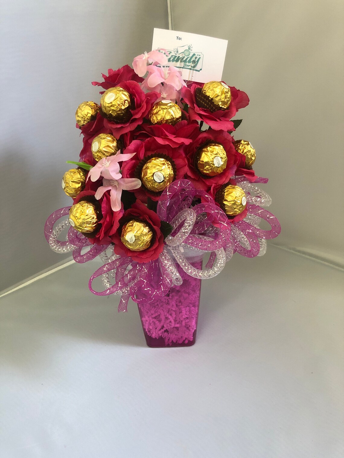 Chocolate and Flower Candy Bouquet Vase Etsy