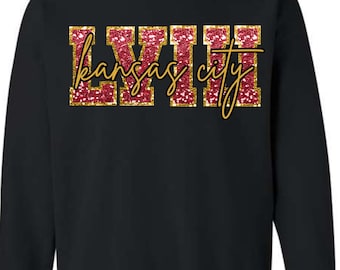 LVIII KC chiefs, Kansas City black sweatshirt, unisex, Gildan sweatshirt