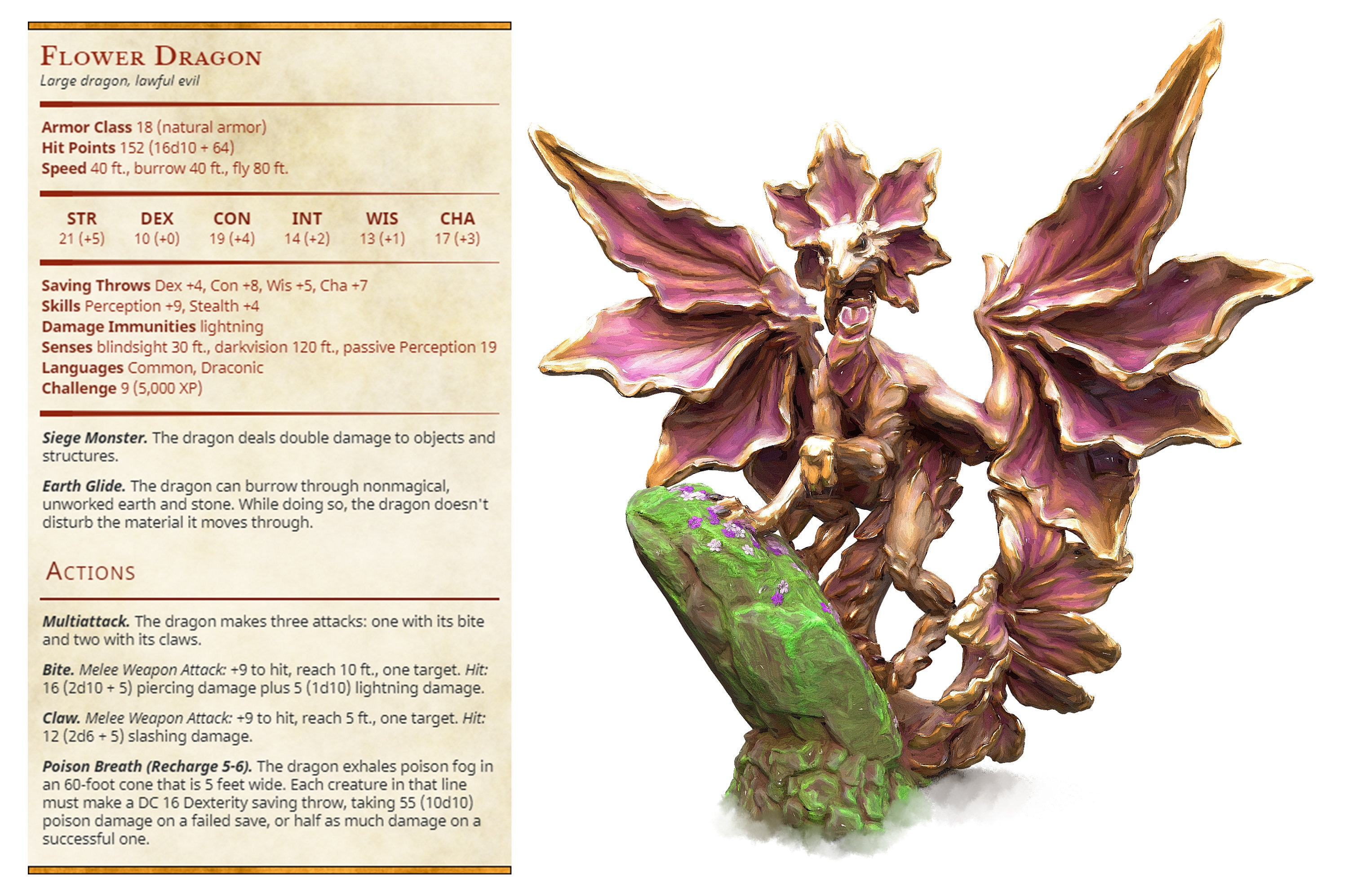Flower Dragon Model for Dungeons and Dragons Etsy