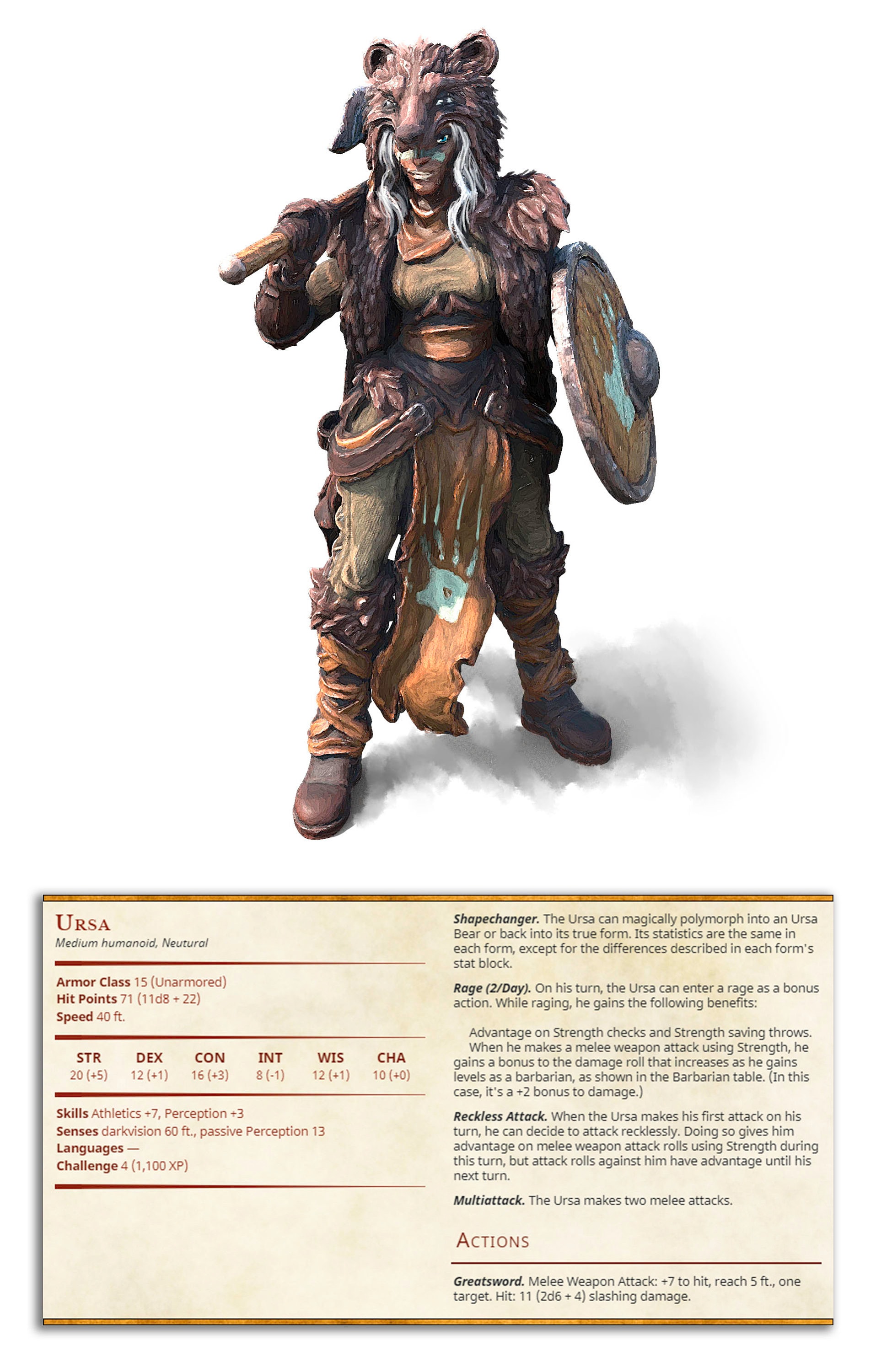 Werebear Stat Block Ursa the Werebear Model for Dungeons and Dragons - Etsy