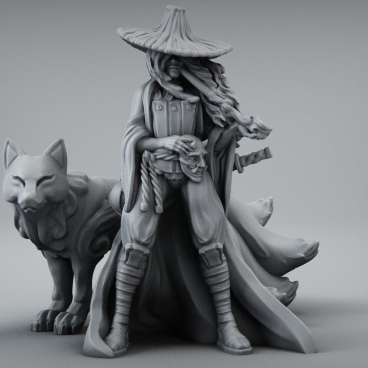 Female Samurai W/ Okami Miniature for Dungeons and Dragons - Etsy