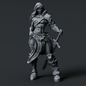 Female Barbarian miniature for Dungeons and Dragons