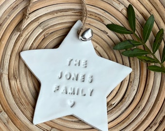 Star Clay Christmas Tree Personalised Name Decoration | Personalised Tree Ornament With Bell | Christmas Tree Name Decoration | Family Gifts