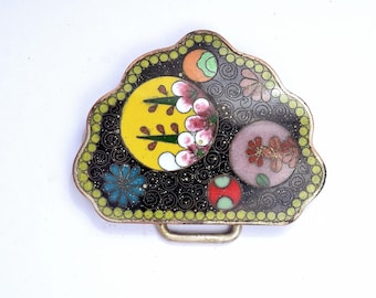 1930&#39;s Japanese Cloisonne Enamel Belt Buckle with Floral Medallions