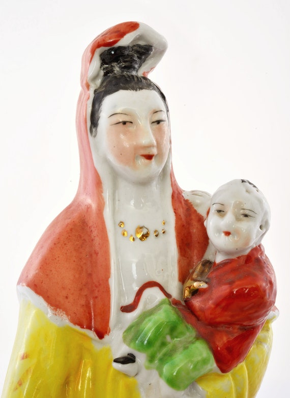 Buy Chinese Famille Rose Porcelain Guan Quan Kwan Yin Buddha Fish Figurine  Figure Online in India - Etsy
