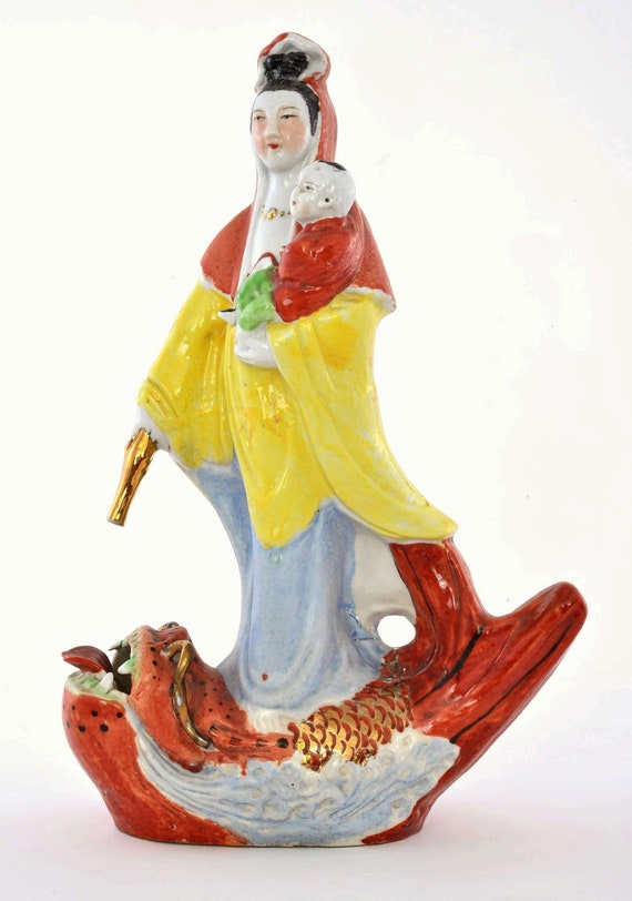 Chinese Famille Rose Porcelain Guan Quan Kwan Yin Buddha Fish Figurine  Figure - Etsy