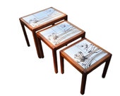 Set of 3 Vintage Toften Mobelfabrikken Danish Mid-Century Modern Tile Top Nesting Tables