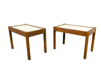 On Hold: Pair of MidCentury Simple Oak Side Tables or Nightstands by Modern Contract Furniture