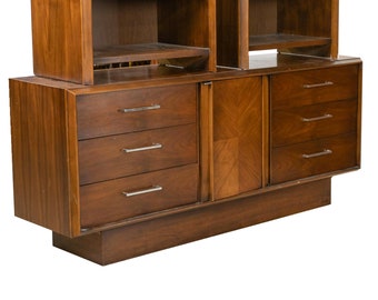 Gorgeous Lane Walnut Lowboy Dresser|Credenza|Sideboard with Chrome Drawer Pulls