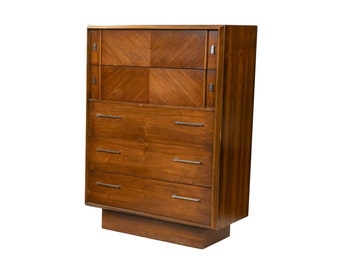Gorgeous Lane Walnut Dresser|Highboy|Gentleman's Chest with Chrome Drawer Pulls