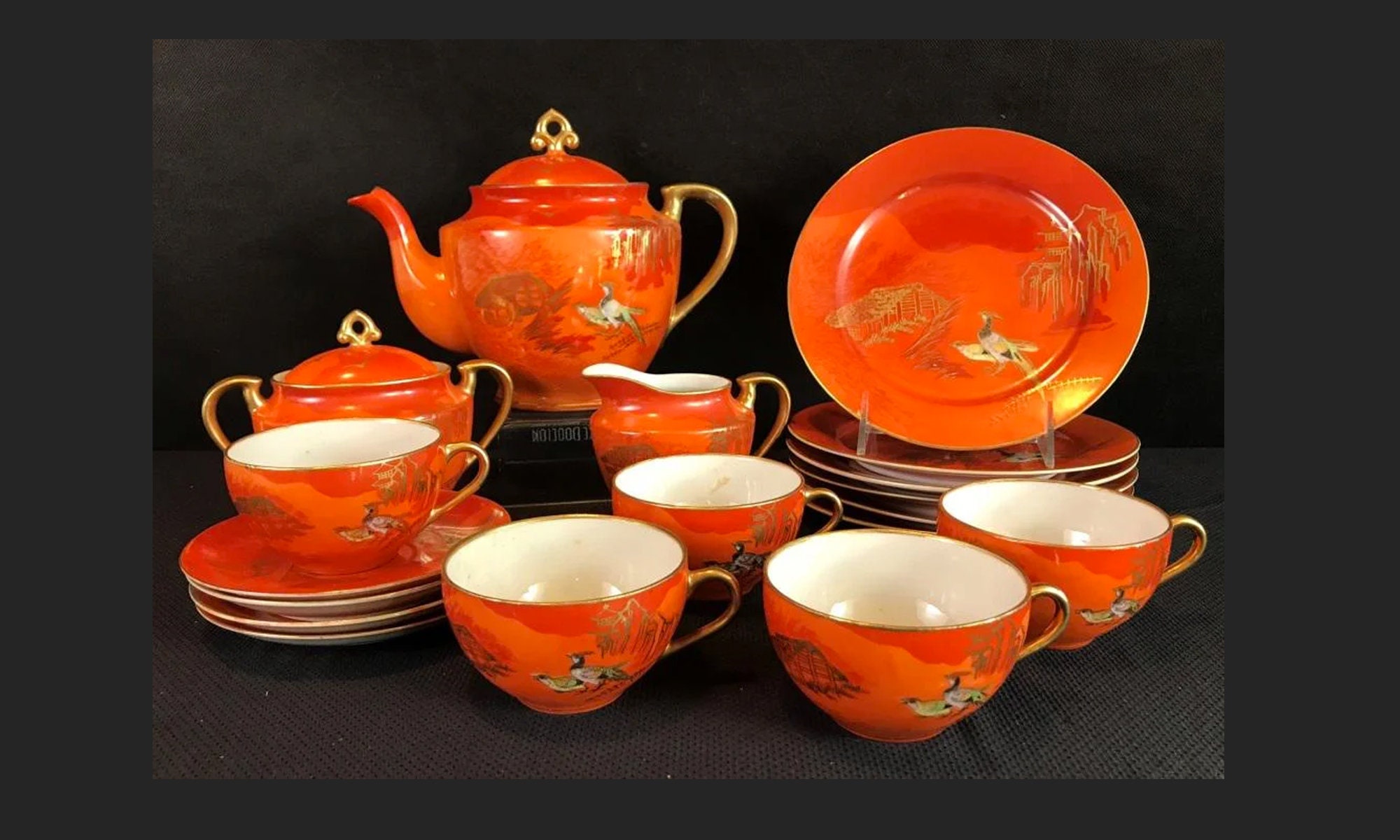 Beautiful Vintage Orange Red & Gold Japanese Tea Set Etsy