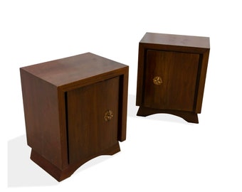 Pair of Mid Century James Mont Style Mahogany Nightstands